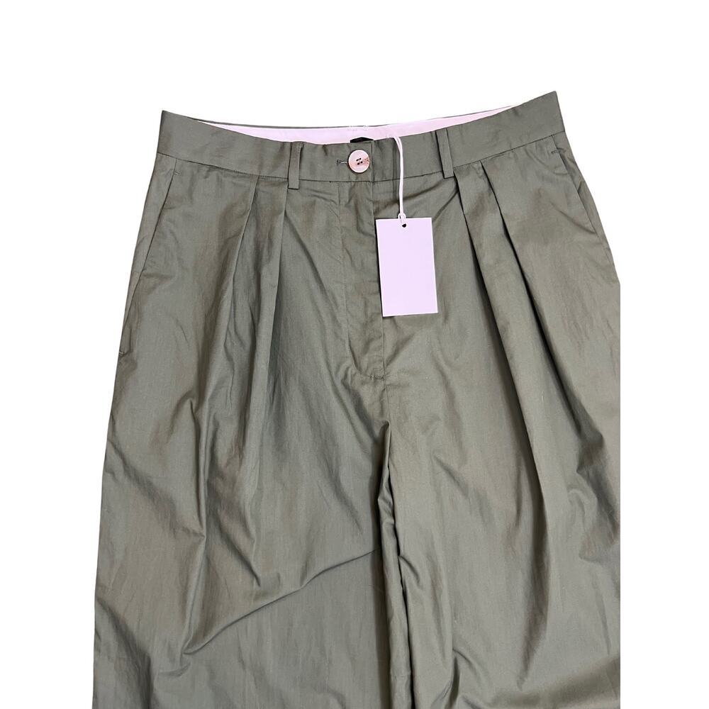 HELSA Cotton Poplin Trouser in Army Green Large Zip Fly Pleated Front Pockets - Picture 5 of 6